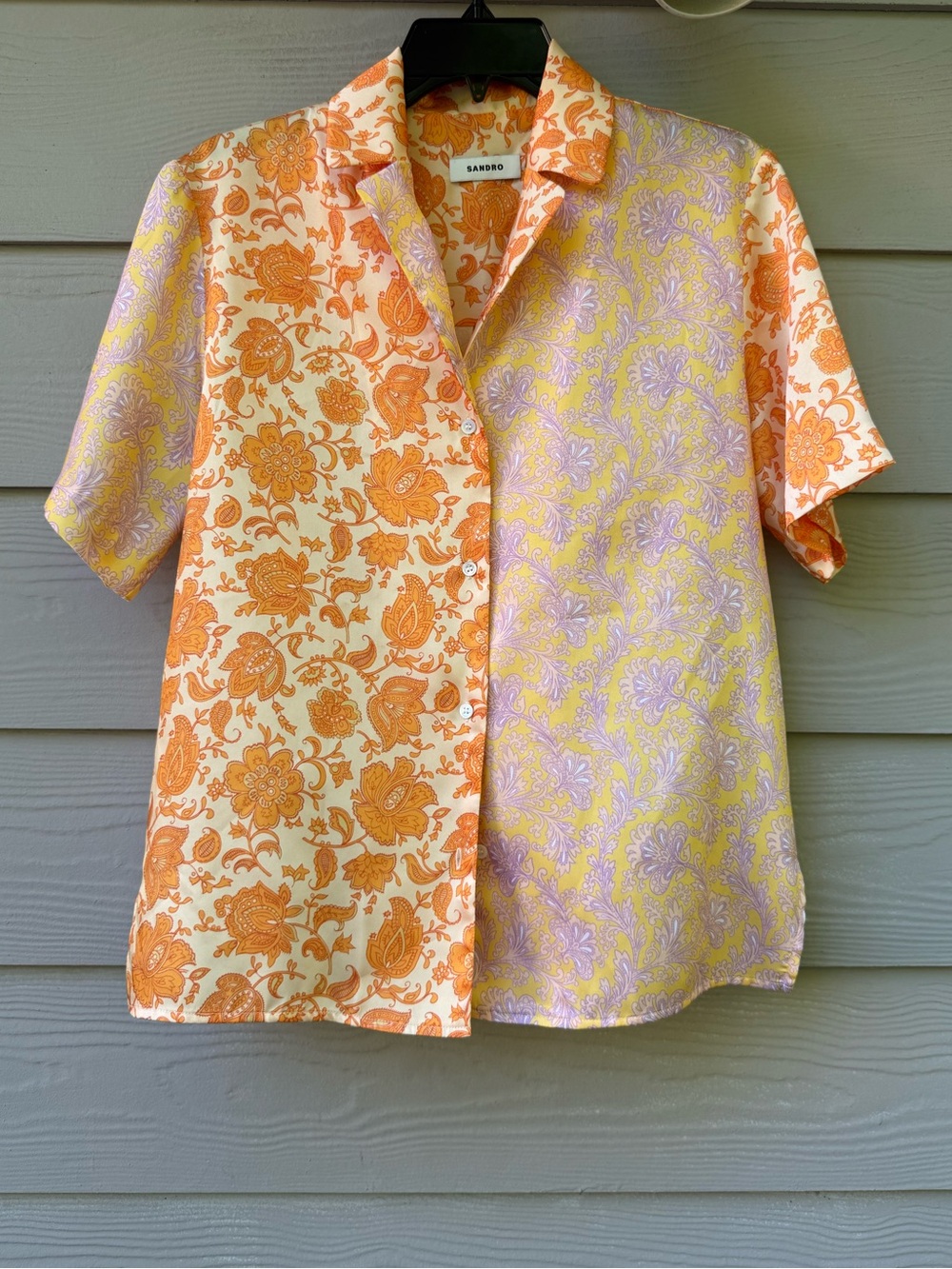 Sandro Yellow and Cream Floral Short-Sleeve Button-Down Shirt - Picture 6 of 15
